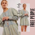 Free People jacket or mini dress denim pleated cover-up cotton linen blend Photo 7