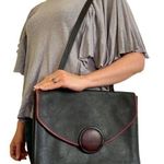 Vintage Black Leather Red Trim Envelope Satchel Bag Photo 0