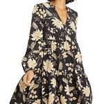 Sanctuary  Sz S Flora Babydoll Dress Short V-Neck Long Sleeve Black Floral Tiered Photo 0