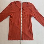 Doen Annie tie neck pointelle long sleeve tee top Bruschetta (terracota) sz XL Orange Photo 10