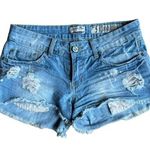 Indigo Rein Vintage Y2K Light Wash Coquette Denim Mini Distressed Shorts size 5 Photo 0
