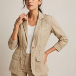 Chico's Women Utility Linen Blend Blazer Jacket Beige S Military Safari Travel Photo 0