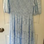 Merokeety Light Blue Puff Sleeve Smocked Dress Photo 3