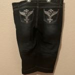 Dark blue denim shorts with silver rhinestone embellishments Black Size 15 Photo 1