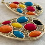 Teardrop Dangle Hook Pierced Earrings Multicolor Faceted Settings Rhinestones Photo 6