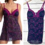 Lilac + London Blue & Purple Sheer Floral Lace Babydoll Chemise Size Medium Photo 1
