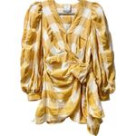Acler Balloon Sleeve Sutherland Canary Check‎ Wrap Mini Dress Yellow US 10 $395 Photo 3