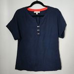 Banana Republic Blouse Short Sleeve Navy Blue Silver Clips Business Casual Light Photo 7