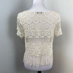 Ooh La La Ivory Open Crochet Fringe Blouse Top Small Photo 4