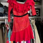For Love & Lemons Chianti Off Shoulder Ruffle Red lace mini dress XS Photo 2