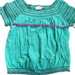 Deletta Anthropologie  Maricopa Turquoise Smocked Top Off Shoulder Size Large Photo 3