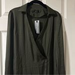 Boohoo NWT Olive Green  Silky Wrap Midi Shirt Dress Photo 0