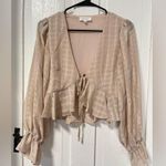 Mable Anais geometric print pale blush pink tie front cropped blouse size small Photo 0
