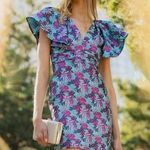 One33 Social Teal 8 The Tiffany Jacquard Cocktail Mini Dress $395 Flare Sleeve Blue Photo 0