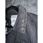 Bershka  Embroidered Black Denim Jacket Floral Raw Hem Size Small Photo 5