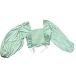 Free People  laria Blouse Pleated Adjustable Drawstring Puff Sleeve bright Mint g Photo 5