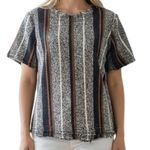 Ann Taylor  Boucle Tweed Fringe Hems Stripe Print S/S Top ‎ NWOT XS Photo 0