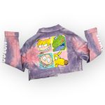 Members Only Purple Pink Tie-Dye Rugrats Graphic Frayed Cropped Denim Jacket XL Photo 1