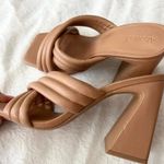 Abound  Pearl Cross Band Sandal Puffy Strap Slip On Tan Block Heels Size 9 Photo 8