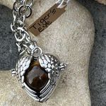 Boutique Tigers Eye stone in a heart shaped necklace cage. 36”chain Photo 0
