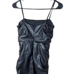 Lulus Black Faux Leather Spaghetti Straps Mini Ruched Dress Small Photo 5