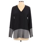Nicole Miller  100% Silk Long Sleeve Top V-Neck‎ Color Block Black Gray Size XS Photo 1