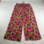 Rose + Olive  Bright Floral Textured Crepe Wide Leg Pant L Photo 5