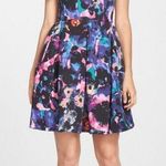 ANTHROPOLOGIE Just Taylor NWT Floral Abstract Fit and Flare Scuba Dress Size 12 Black Photo 0