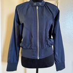 Free People  Midnight Bomber Jacket Full Zip Sateen Navy Blue size Small Photo 6