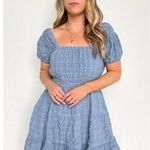 Boutique Day & Moon Puff Sleeve Dress Women's Short Sleeve Blue Size S Photo 0