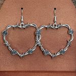Barbed Wire Heart Earrings with Roses Silver Photo 0