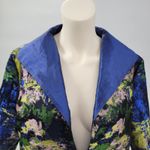 Grace Chuang Long Jacket Womens L Blue Satin Monet Print Swing Style Open Front Size L Photo 5