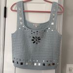 J.Crew Sky Blue Sweater Tank w/Hand-embellished Mirrors, size XL Photo 1