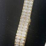 New Elegant Designer Diamond Wide Tennis Bracelet Gold over Brass 7.25” Photo 2