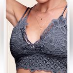 Lace Crochet Longline Bralette Crop Dark Gray Boho Floral Neutral Summer Size S Photo 7