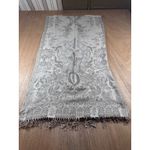 None Tan Beige Jacquard Floral Scarf Wrap Shawl Fringe 74x21 Neutral Elegant Photo 1