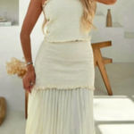 ZARA NEW Mixed Media Pull On Maxi Skirt S Cream Photo 0