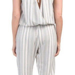 Cloth & Stone Striped Linen Blend Romper Medium Lagenlook Comfort Raw Hem Photo 0