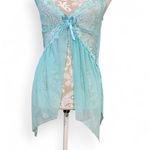 Fairycore Babydoll Teal Camo Half Slip Sheet Lace Tank Top Sheer Flowy Size L Photo 2