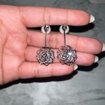 Sparkly, Rose Stud Drop Fashion Earrings, Silver, Pearl Silver Photo 11