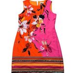 Kiwe Tropical Floral Midi Dress Size 42 US Size 6 Orange Red Vacation Casual Photo 0