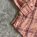 Free People  Shirt Womens Small Peach 100% Linen No Limits Plaid Button Down Top Photo 10