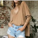 Free People  Women’s Tan On My Mind V-Neck Shirt Size Medium Photo 1