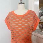 Ann Taylor  Mesh Open Weave Short Sleeve Sweater Orange Metallic Photo 2