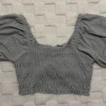 Urban Outfitters Silver Glittery Shay Puff Sleeve Smocked Crop Top - Size Large Photo 0