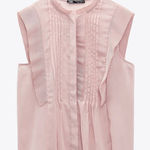 ZARA  Women's Sheer Ruffle Button Up Sleeveless Blouse SIZE SMALL‎ NWT Blush Pink Photo 0