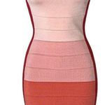 Bebe Bandage Ombre Coral Combo Strapless Sweetheart Neck Mini Dress XS Bodycon Photo 0