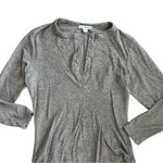 James Perse Standard  Womens Henley Long Sleeve V Neck Ruched Charcoal Midi Dress Photo 2