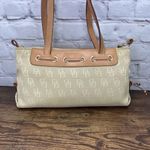 Dooney & Bourke Dooney Bourke Small DB Tassel Zip Top Tote Sand Tan Canvas Saddle Tan Leather Photo 1