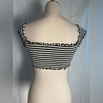 PINK - Victoria's Secret  Black and White Ribbed Ruffled Bikini Top Small Photo 2